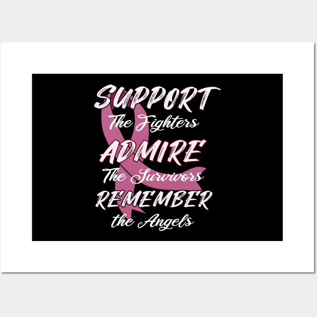 Breast Cancer Awareness Gift Support Admire Remember Design Wall Art by Linco